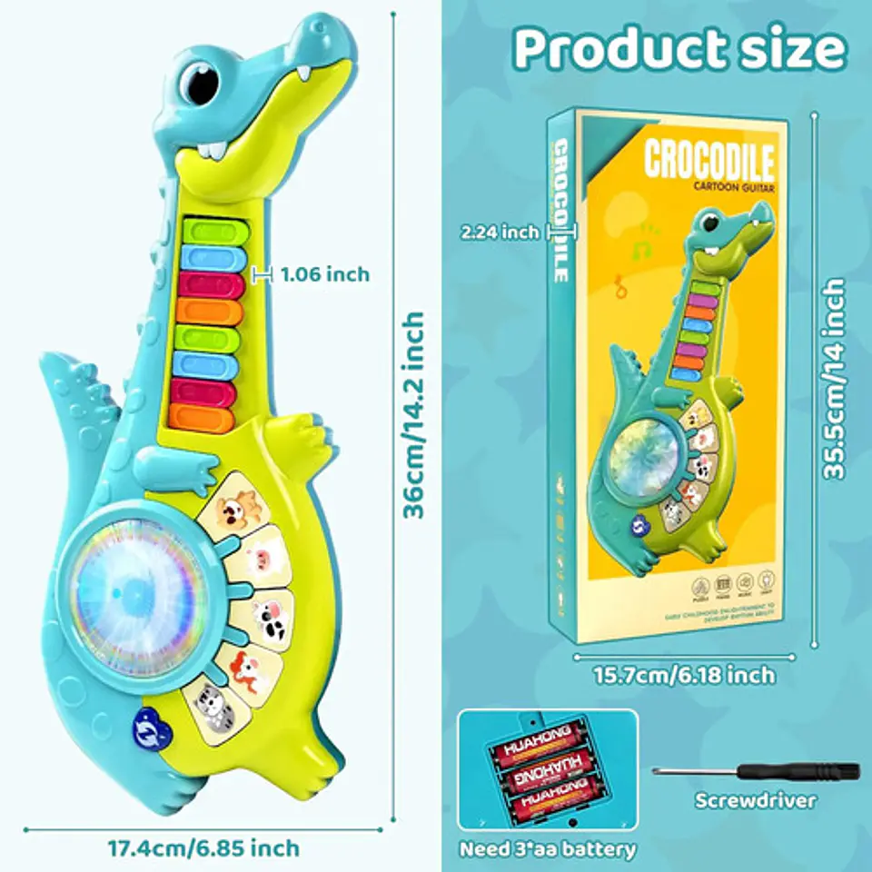 Guitarra Musical Didactica Para Bebes Cocodrilo Con Luces 4