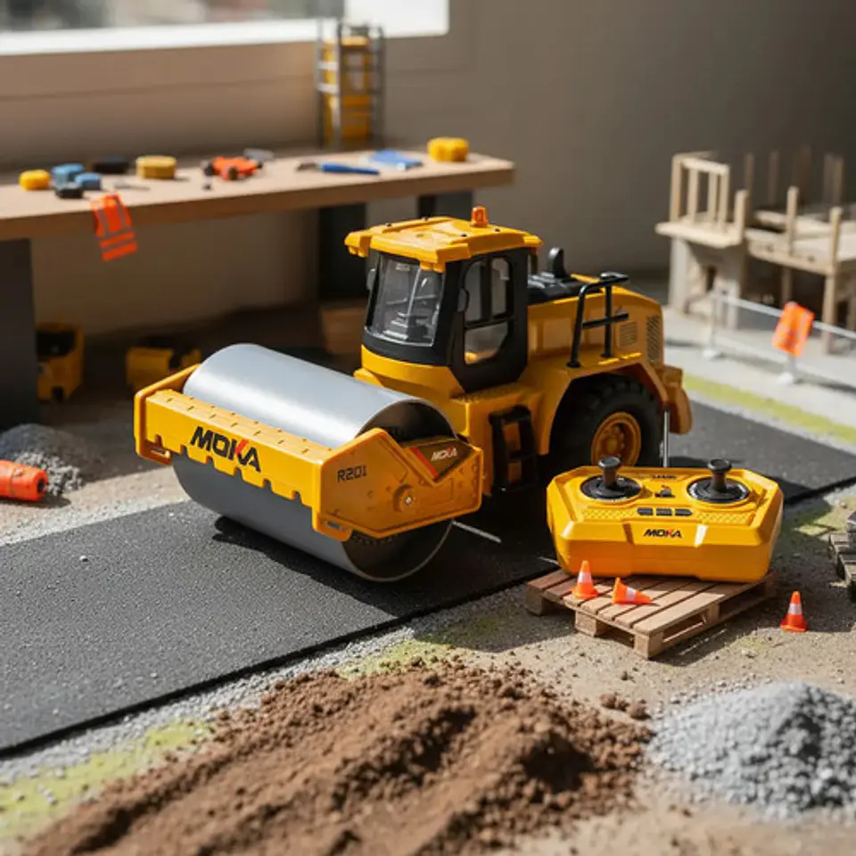 Carro De Construcción Control Remoto Blower Aplanadora Escala 1:18 Amarillo 2
