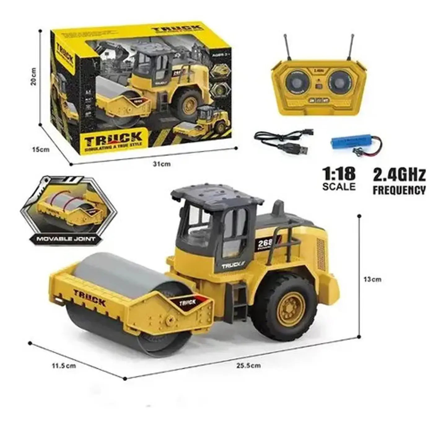 Carro De Construcción Control Remoto Blower Aplanadora Escala 1:18 Amarillo 5
