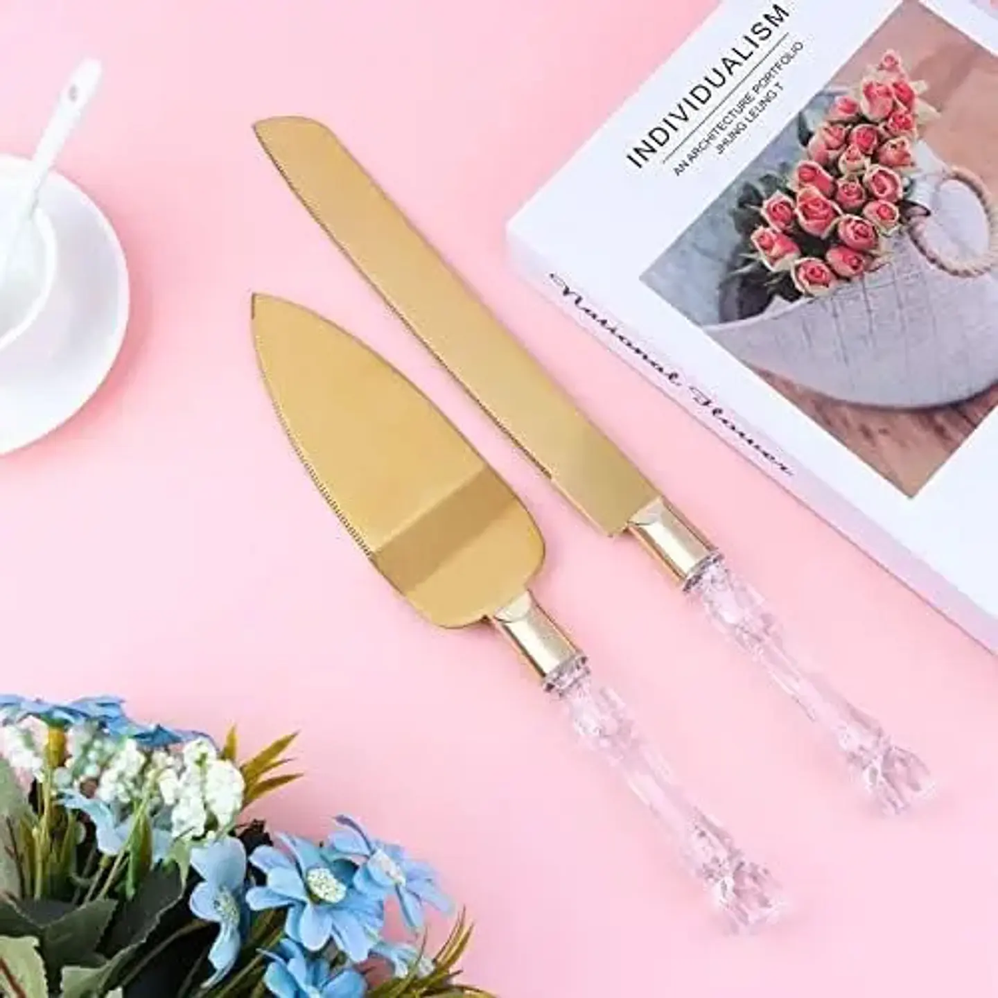 Set De Cuchillo Y Espátula Acero Inoxidable Small Dorado Para Tortas 5
