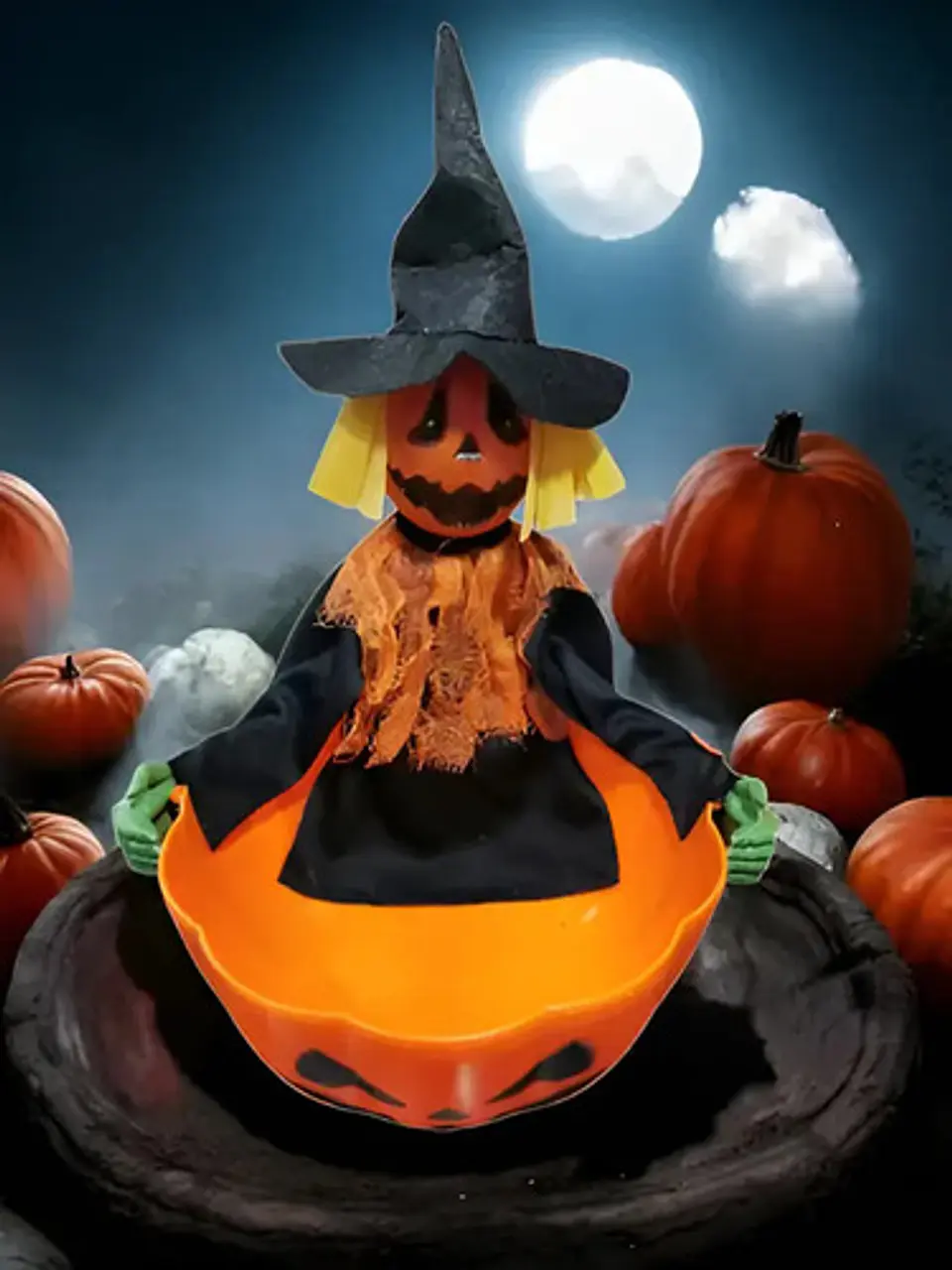 Juguete Eléctrico Halloween Tazon Para Dulces Bruja Calabaza 3