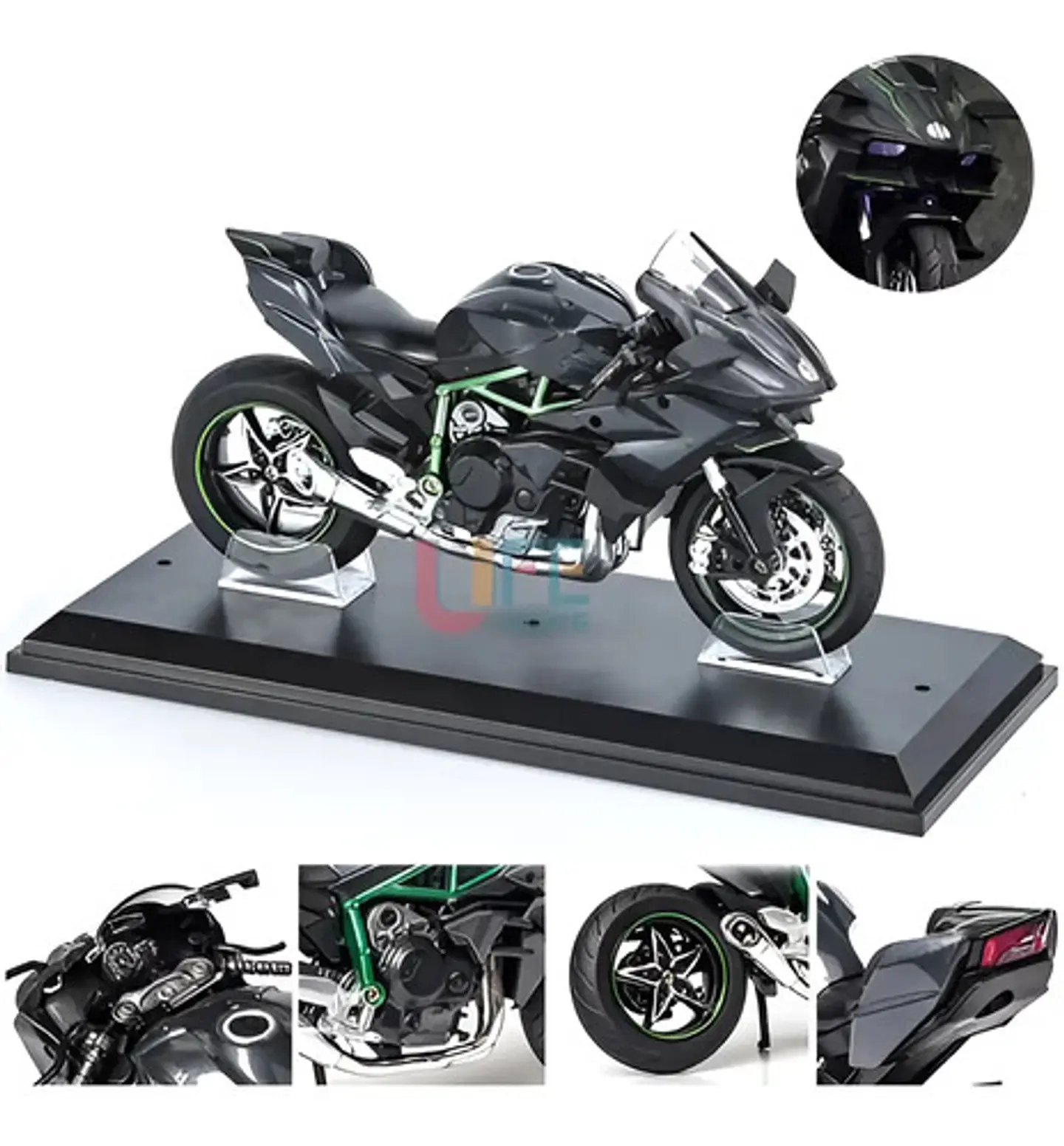 Kawasaki H2r Miniatura Moto Metal Con Luz Y Sonido 1:12 Color Negro 1