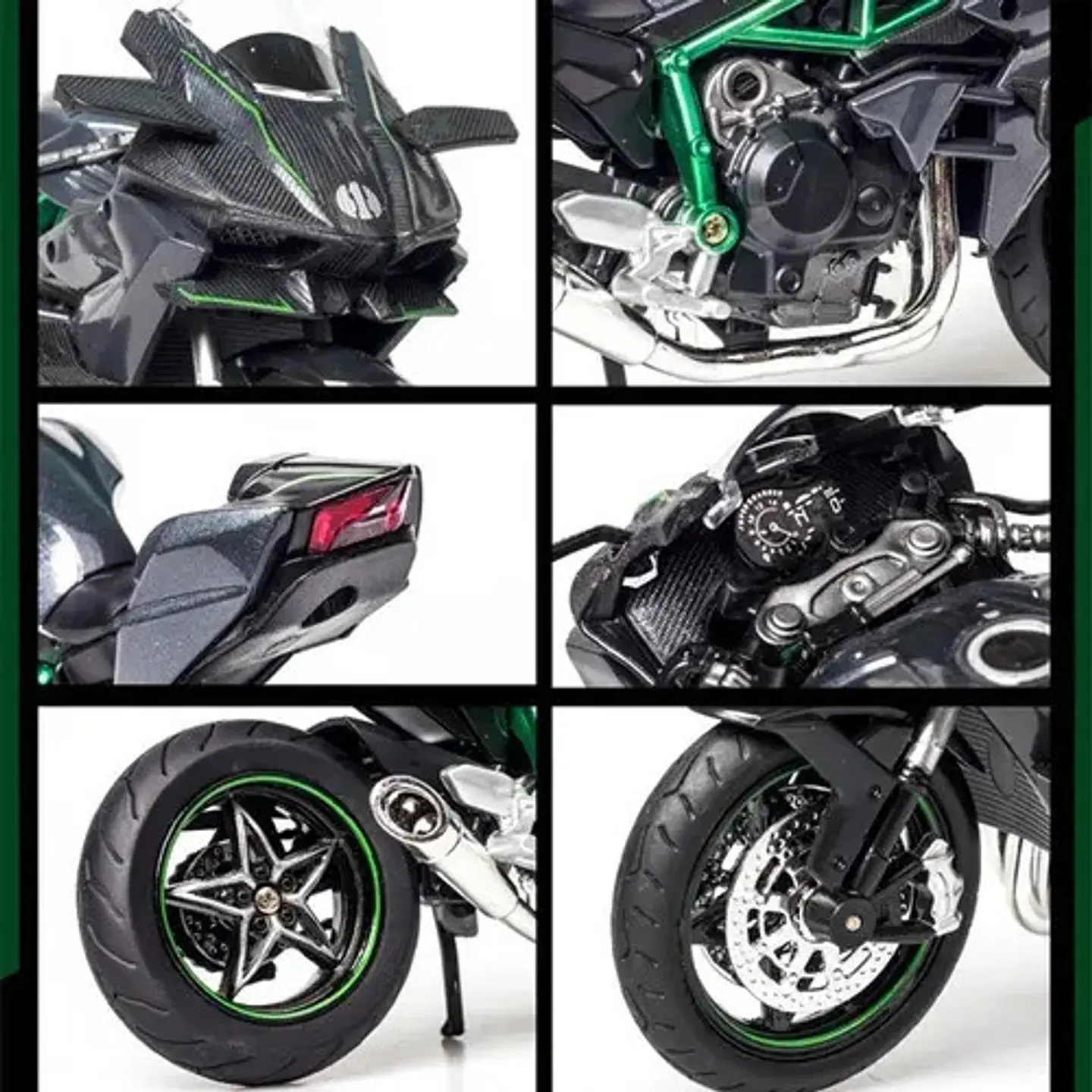 Kawasaki H2r Miniatura Moto Metal Con Luz Y Sonido 1:12 Color Negro 3