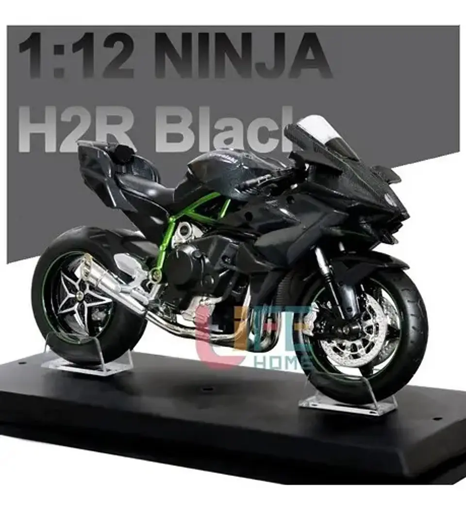 Kawasaki H2r Miniatura Moto Metal Con Luz Y Sonido 1:12 Color Negro 5