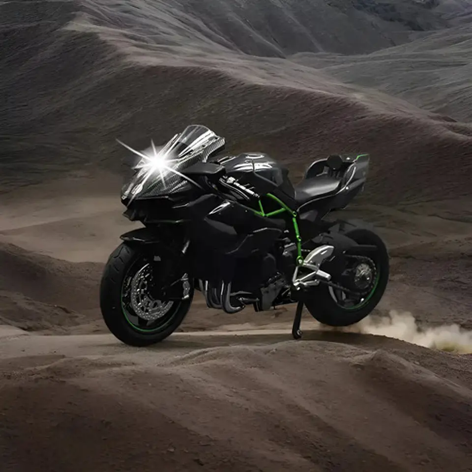 Kawasaki H2r Miniatura Moto Metal Con Luz Y Sonido 1:12 Color Negro 10