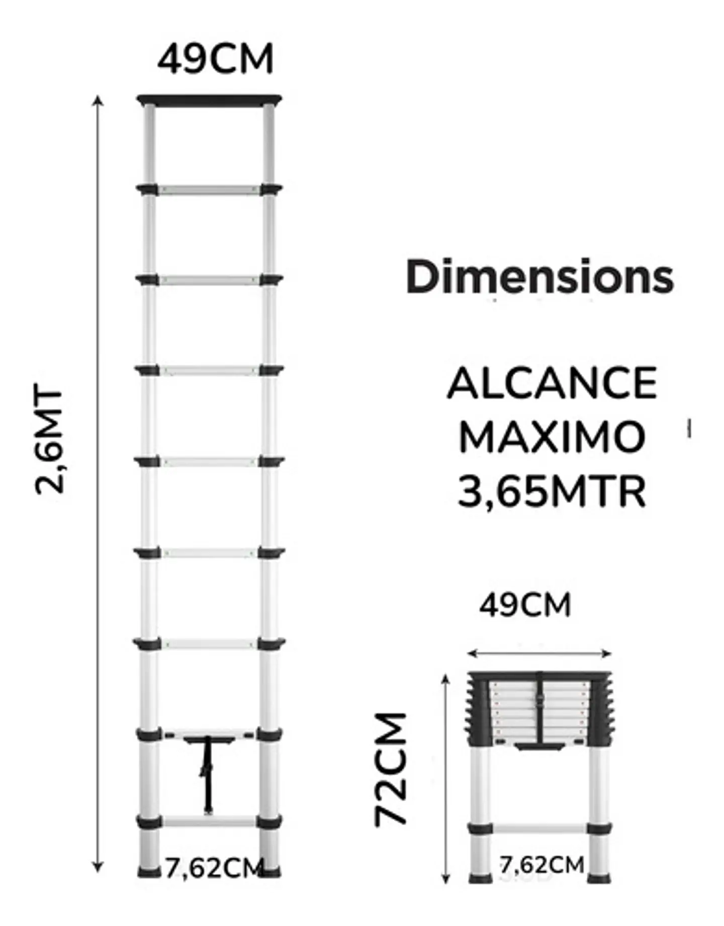 Escalera Telescopica Cosco 9 Pasos Hasta 4.87m Color Gris 2