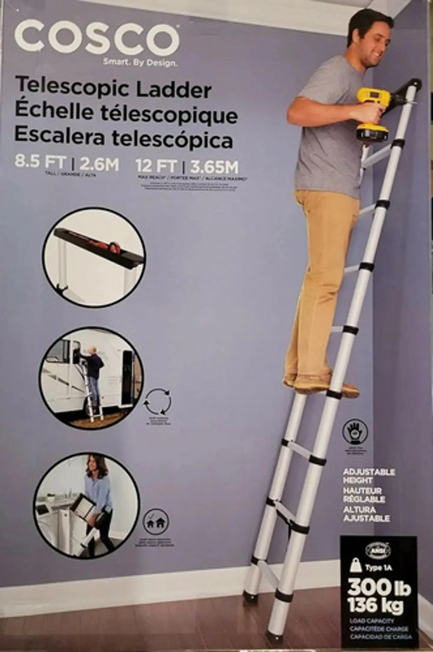 Escalera Telescopica Cosco 9 Pasos Hasta 4.87m Color Gris 3