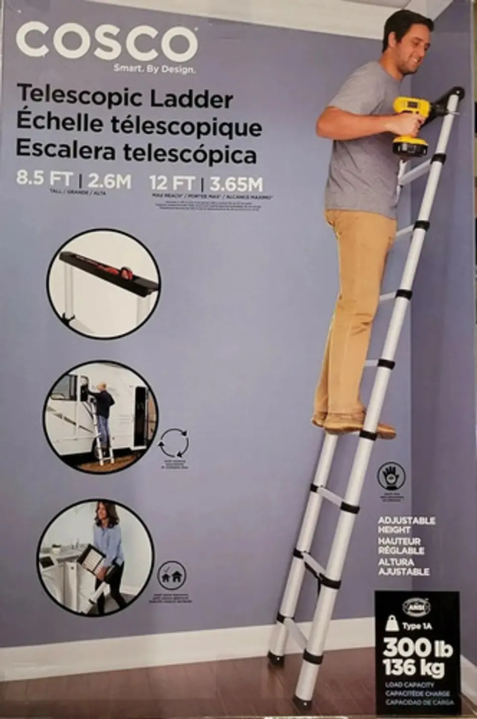 Escalera Telescopica Cosco 9 Pasos Hasta 4.87m Color Gris 3