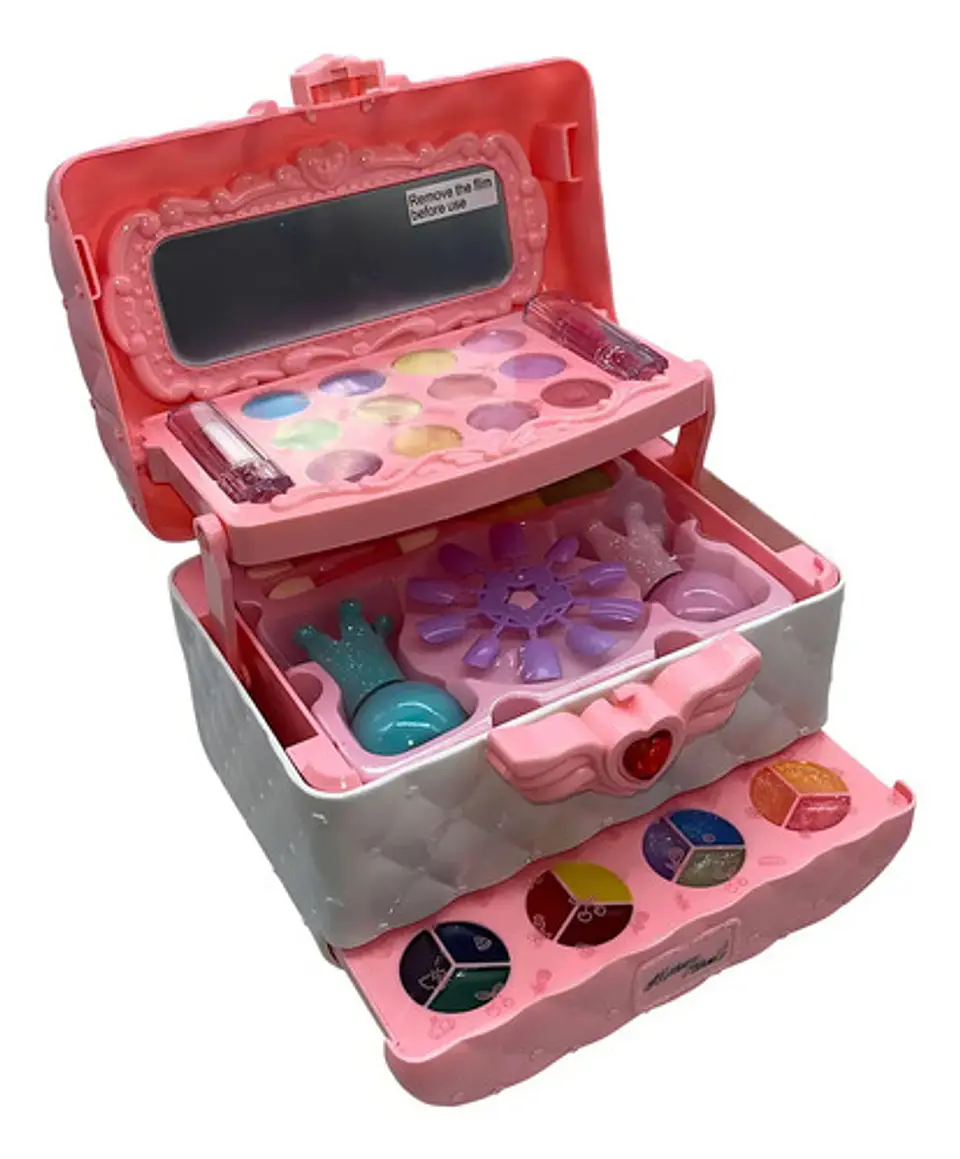 Maquillaje Baul Niña Corazones Brillos Sombras Rosado 1