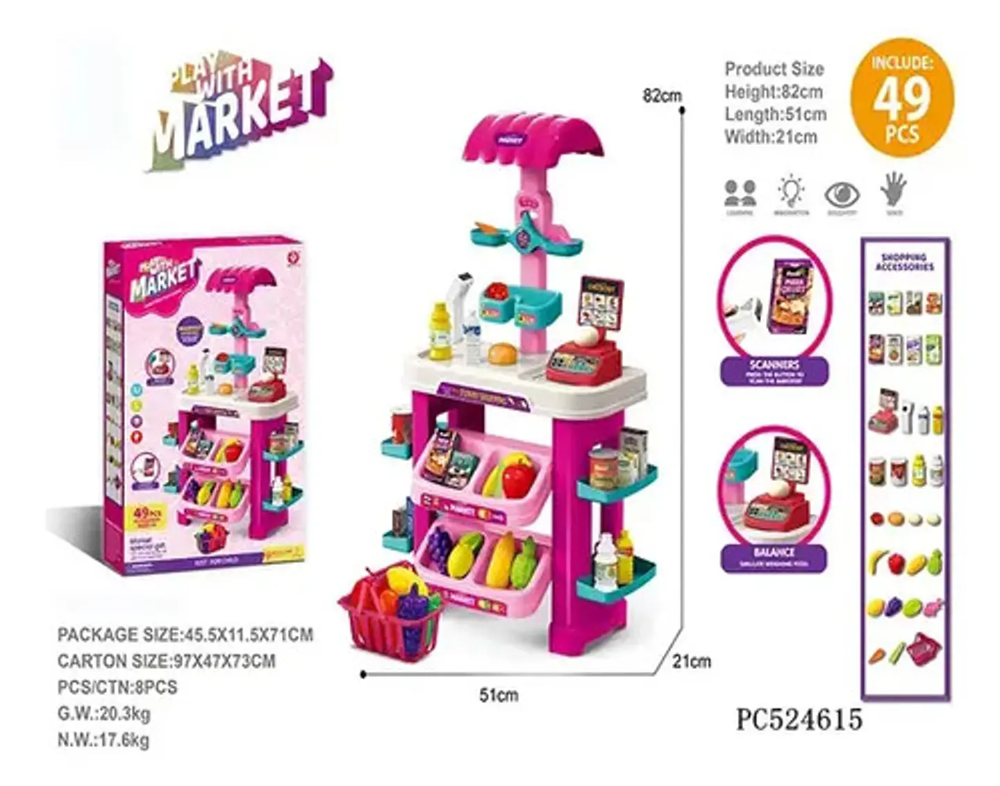 Juego De Supermercado Con Canasta, Caja Y Comida Juguete 4