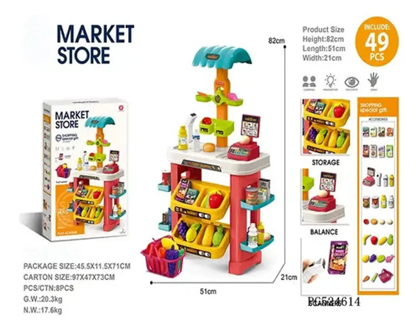 Juego De Supermercado Con Canasta, Caja Y Comida Juguete 5