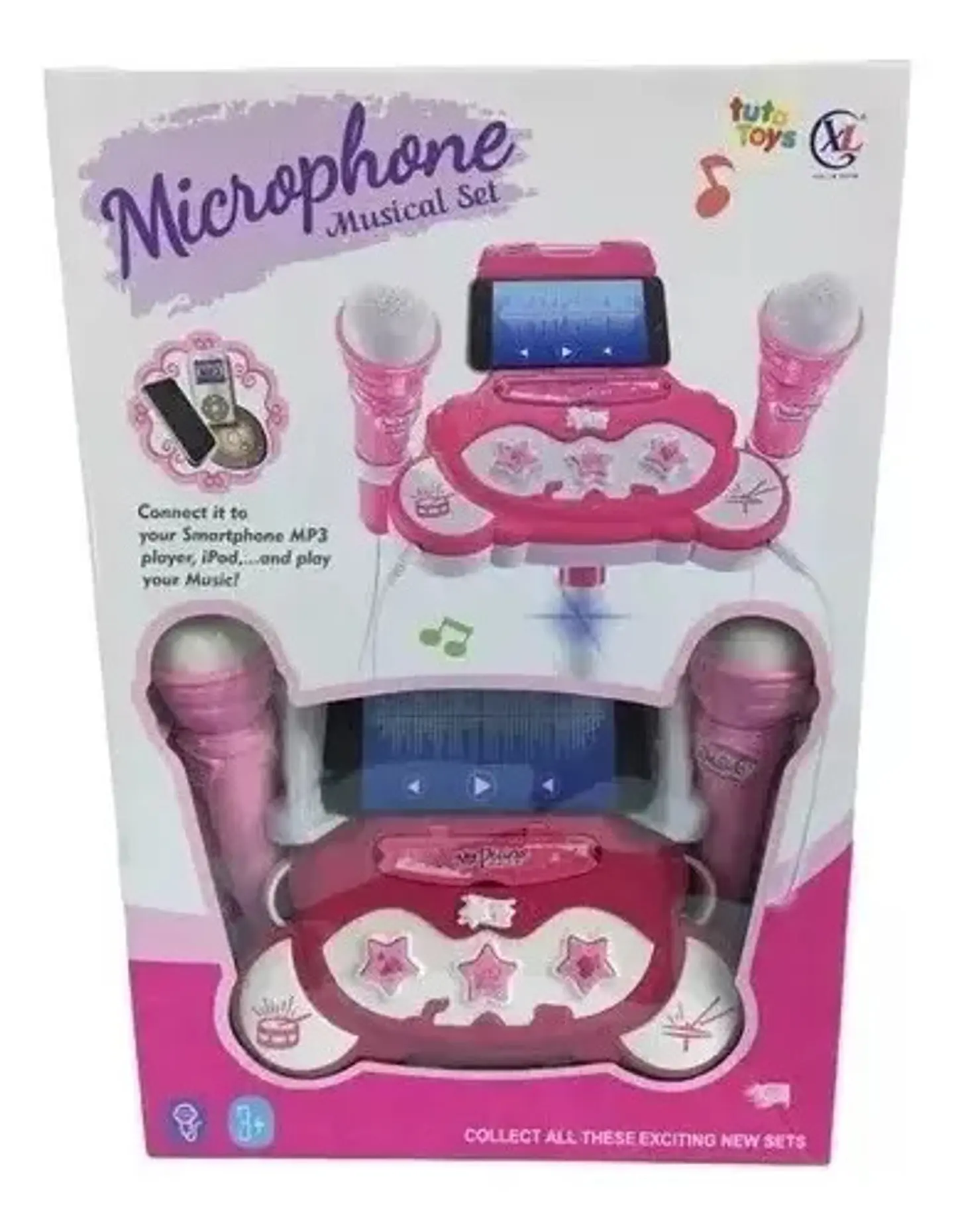 Micrófono Karaoke Doble Infantil Rosa Con Efectos Sonoros Y Luces Modelo 5014 2