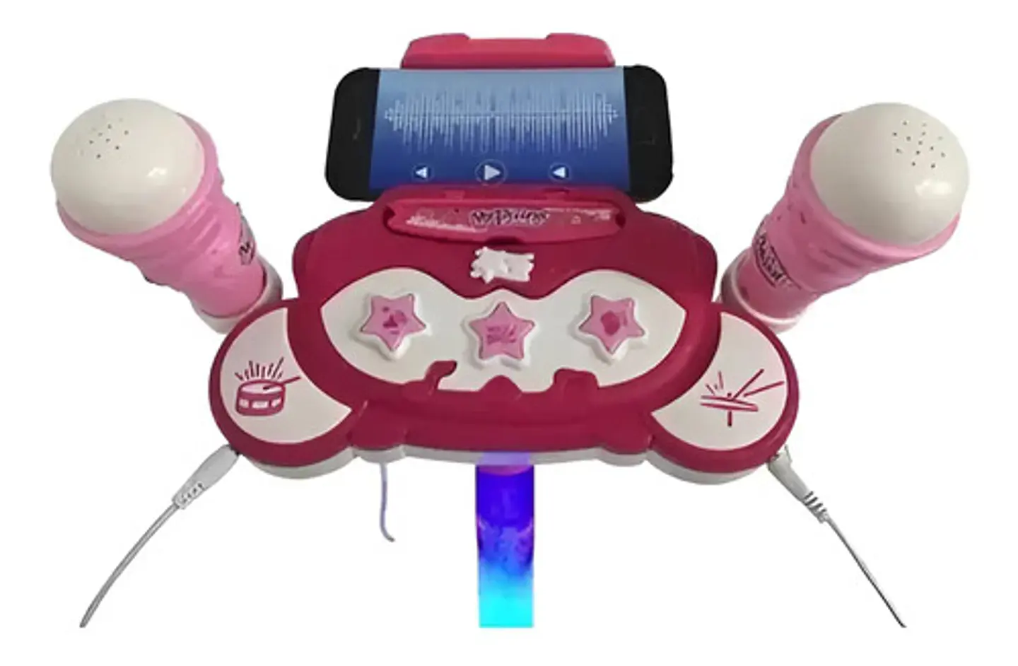 Micrófono Karaoke Doble Infantil Rosa Con Efectos Sonoros Y Luces Modelo 5014 3