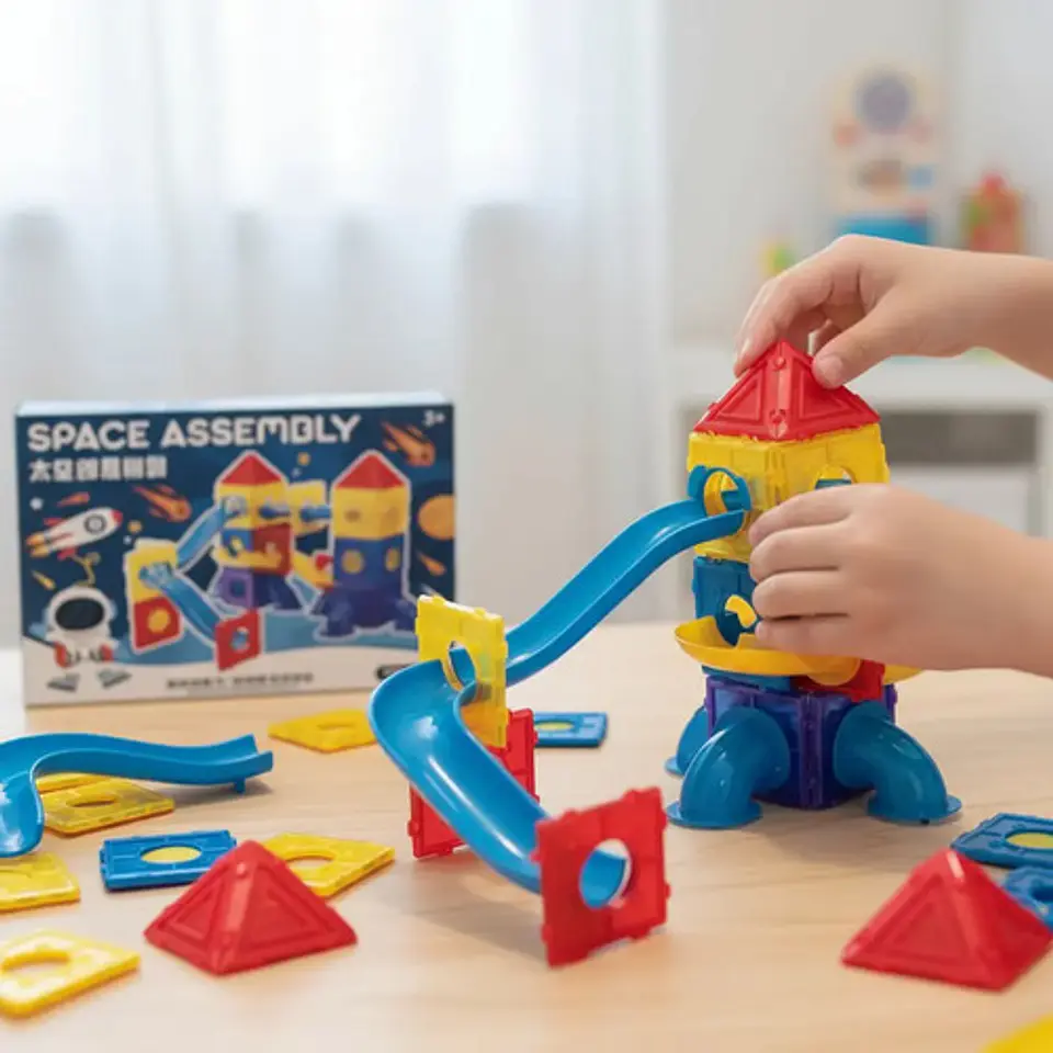 Juego Bloques Magnéticos Espacio 134 Pcs Laberinto Canicas 3