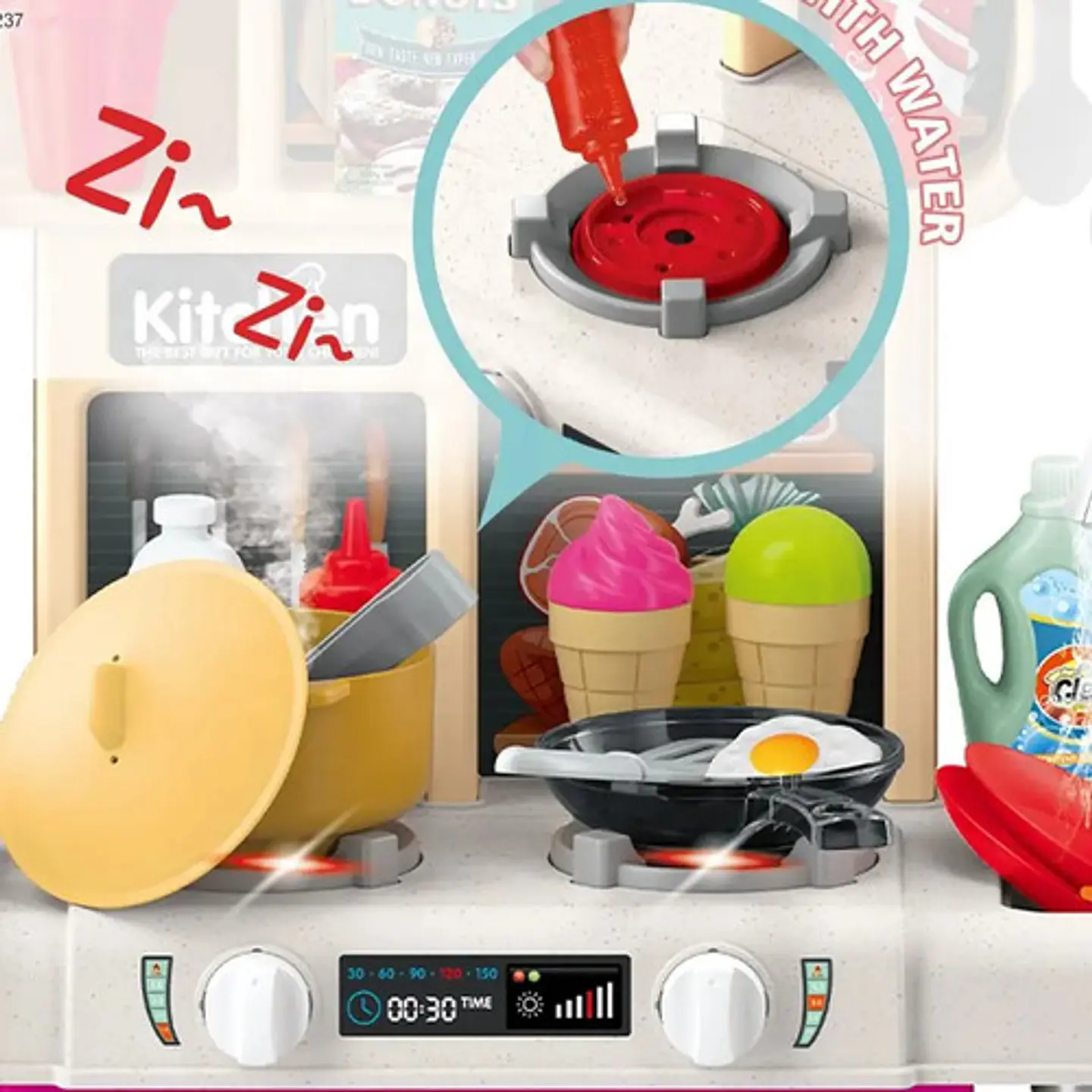 Cocina Funcional Luz Sonido Vapor Burbujas Agua 75cm 63 Pz Azul Petróleo 5