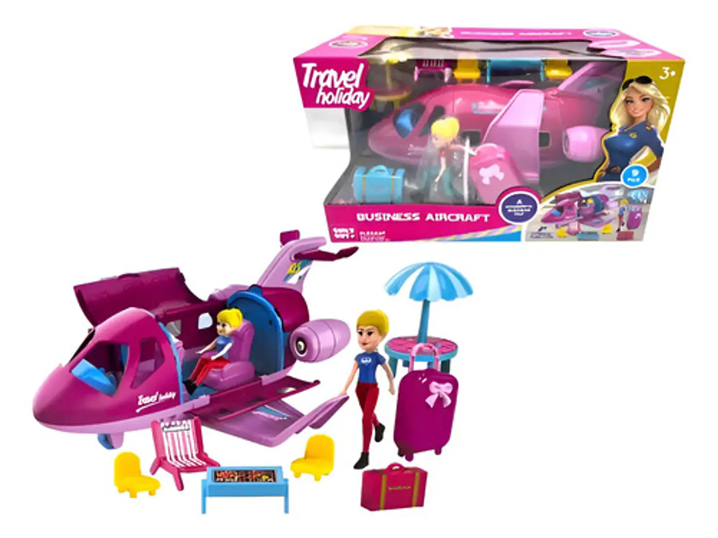 Juego De Avion Azafata Niñas Accesorios Rosa Avión Fucsia 1