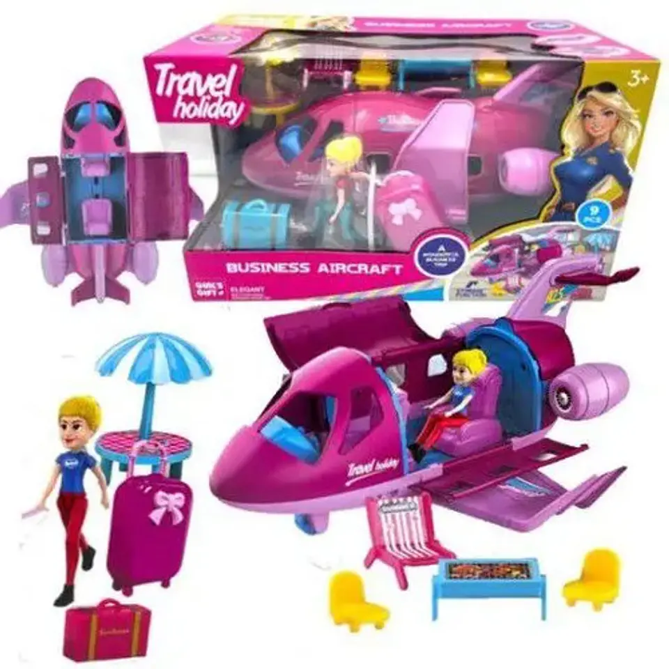 Juego De Avion Azafata Niñas Accesorios Rosa Avión Fucsia 2