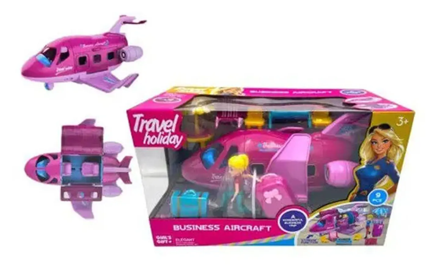 Juego De Avion Azafata Niñas Accesorios Rosa Avión Fucsia 3
