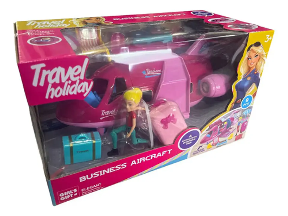 Juego De Avion Azafata Niñas Accesorios Rosa Avión Fucsia 4