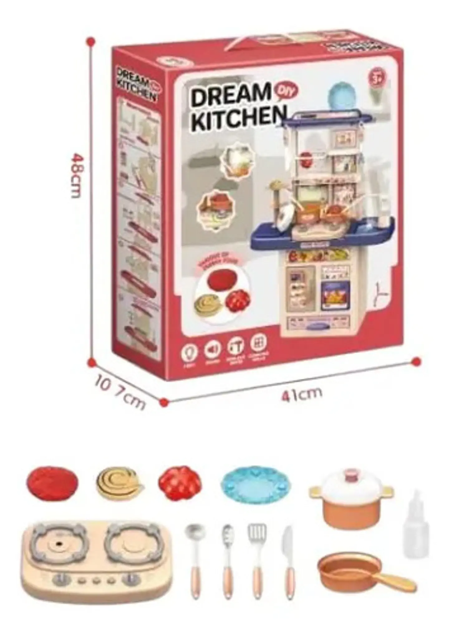 Set Cocina Grifo Agua Vapor Y Accesorios Luz Sonido 67cm 3