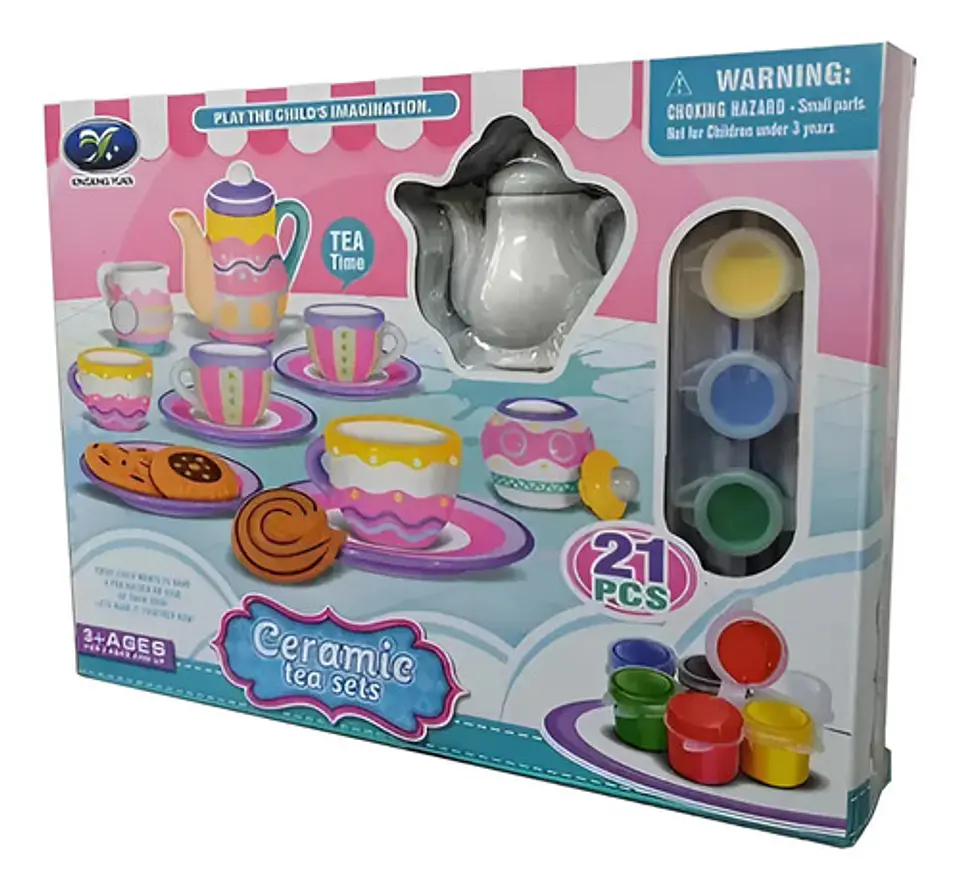 Juego De Té Para Pintar 21 Piezas Niñas Cerámica Infantil 3