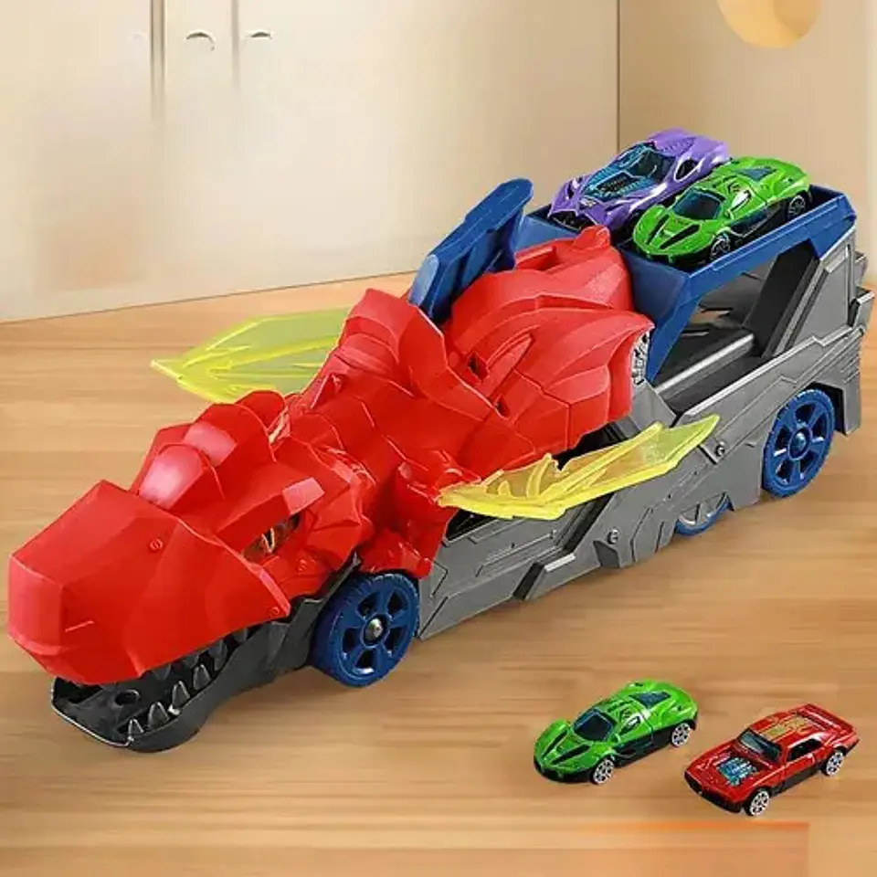 Pista De Carros Macrooutlet City Dragon Con Lanzador Y Remolque De Dragón Rojo 1