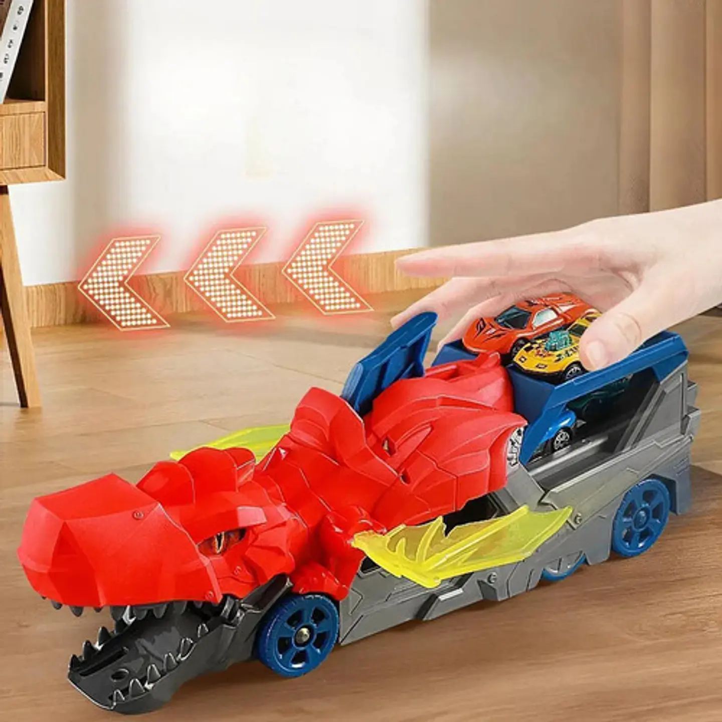 Pista De Carros Macrooutlet City Dragon Con Lanzador Y Remolque De Dragón Rojo 2
