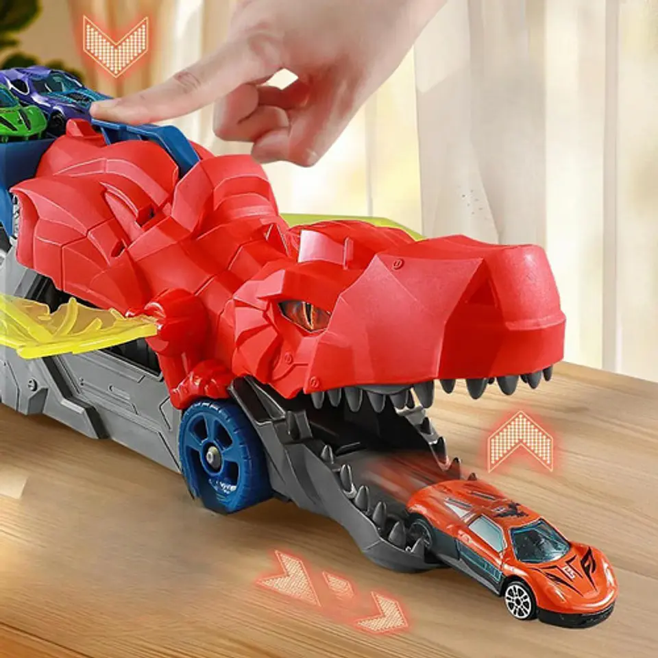 Pista De Carros Macrooutlet City Dragon Con Lanzador Y Remolque De Dragón Rojo 3
