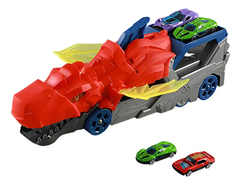 Pista De Carros Macrooutlet City Dragon Con Lanzador Y Remolque De Dragón Rojo 4