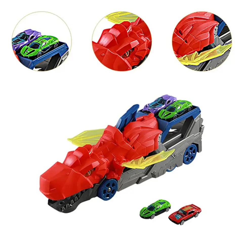 Pista De Carros Macrooutlet City Dragon Con Lanzador Y Remolque De Dragón Rojo 5