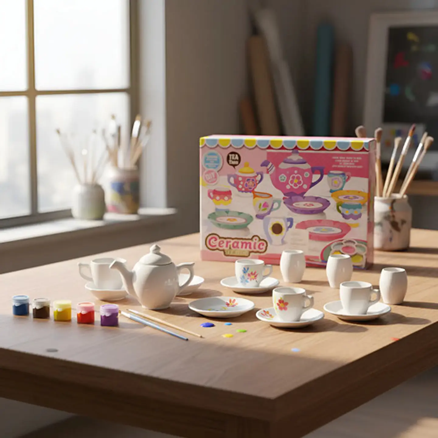 Juego De Té De Cerámica Para Pintar 19piezas Infantil Arte 2