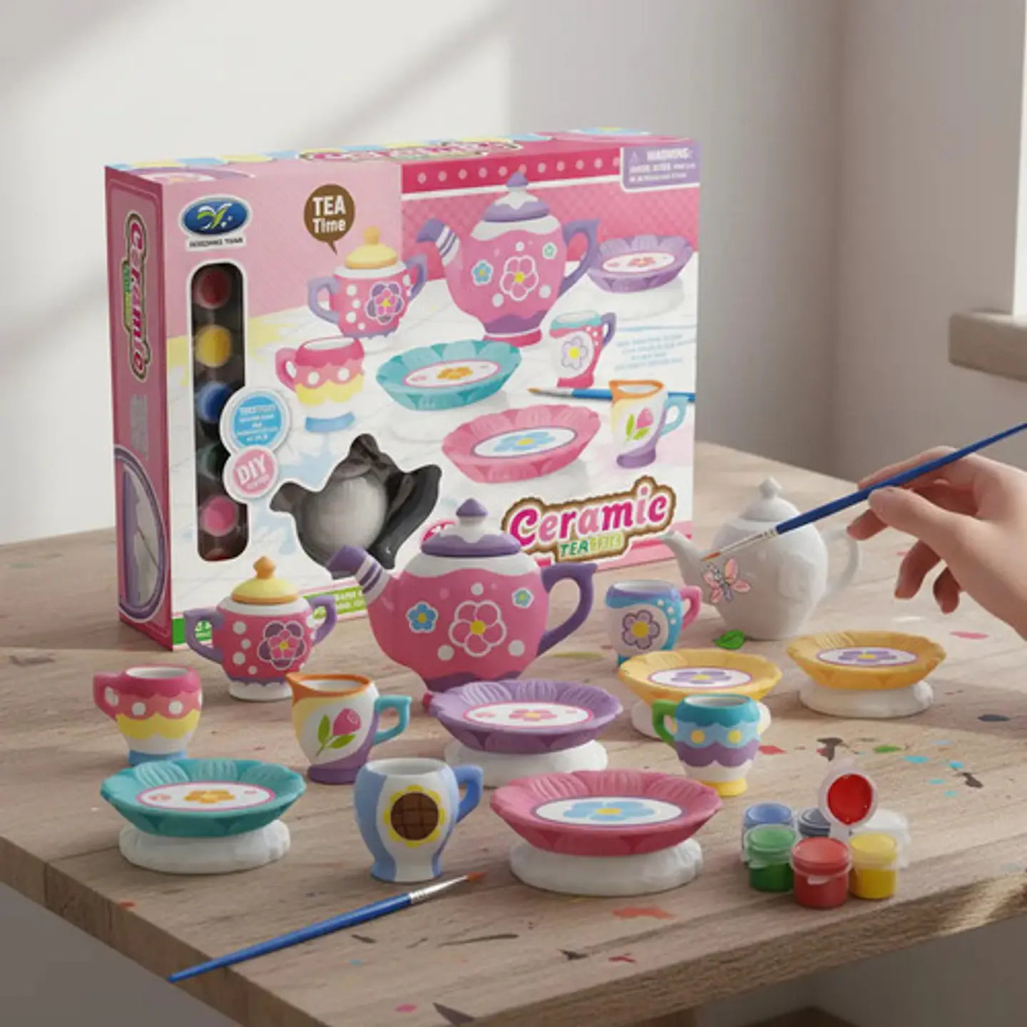 Juego De Té De Cerámica Para Pintar 19piezas Infantil Arte 3