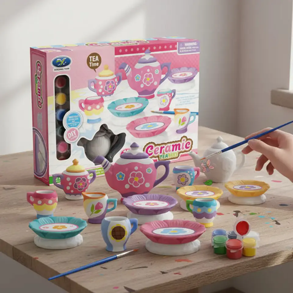 Juego De Té De Cerámica Para Pintar 19piezas Infantil Arte 3