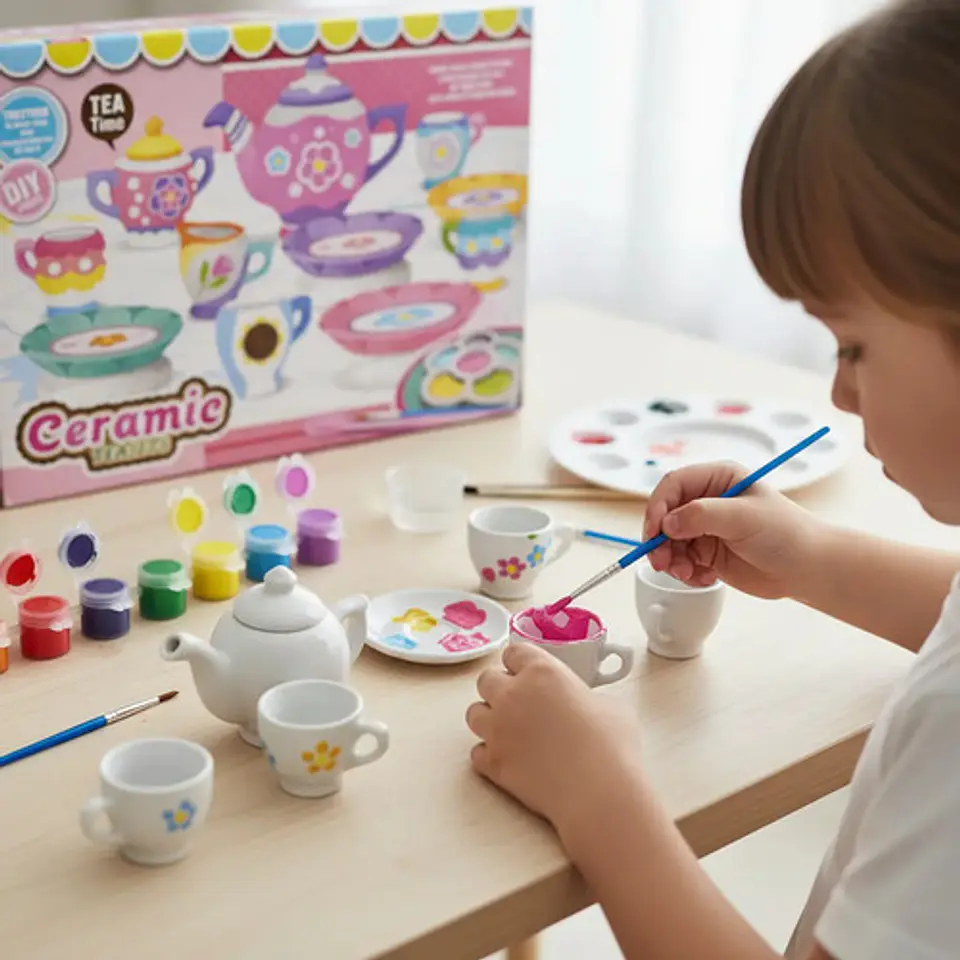 Juego De Té De Cerámica Para Pintar 19piezas Infantil Arte 7