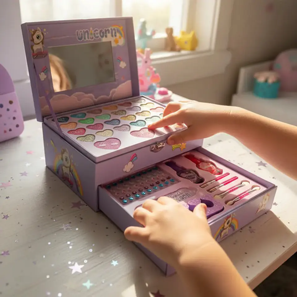 Maquillaje Para Niñas Unicornio Sombras Espejo Kit Caja 2