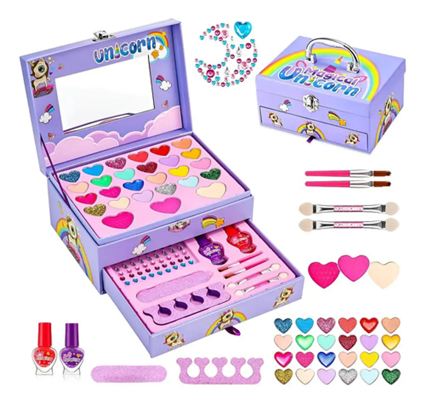 Maquillaje Para Niñas Unicornio Sombras Espejo Kit Caja 4