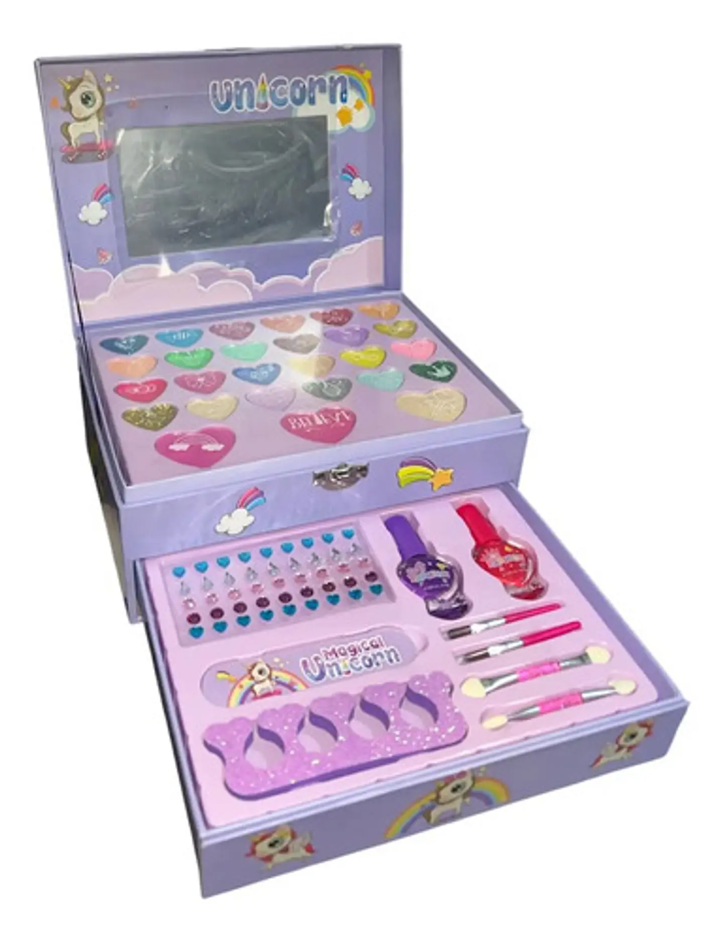 Maquillaje Para Niñas Unicornio Sombras Espejo Kit Caja 9