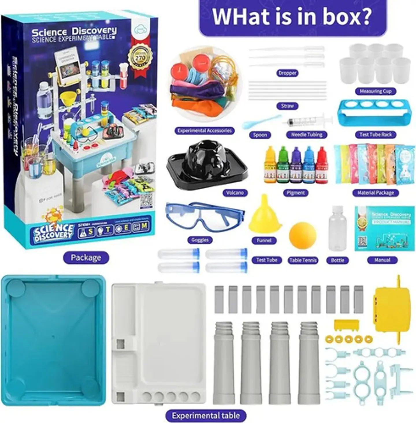 Juego Kit Mesa Laboratorio Científico 270 Experimentos Azul 3