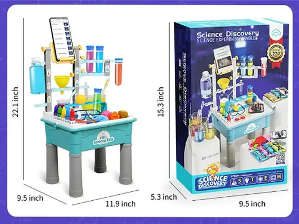 Juego Kit Mesa Laboratorio Científico 270 Experimentos Azul 4