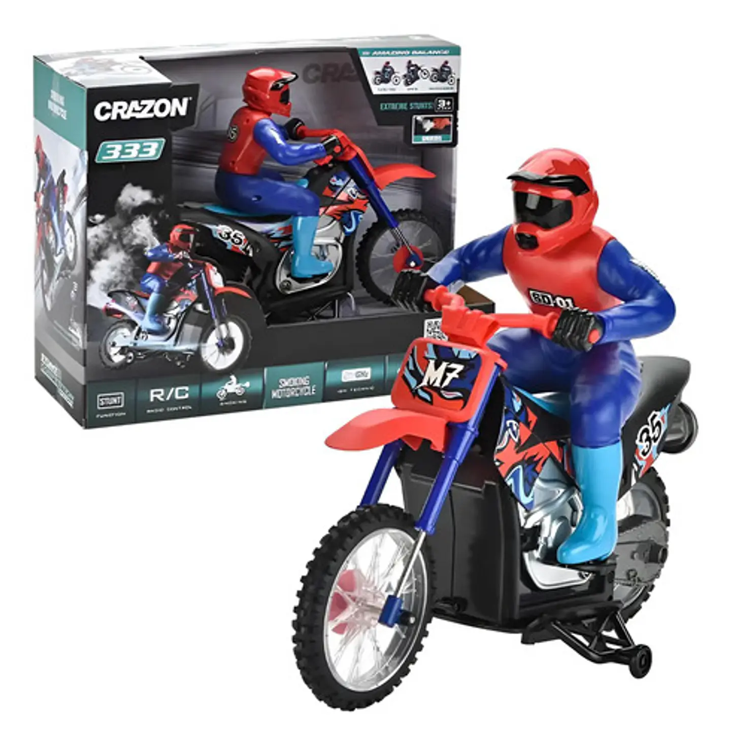 Moto De Juguete A Control Remoto Bota Humo Vehiculo Luces Azul Motociclista 2