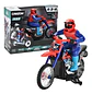 Moto De Juguete A Control Remoto Bota Humo Vehiculo Luces Azul Motociclista - Miniatura 2