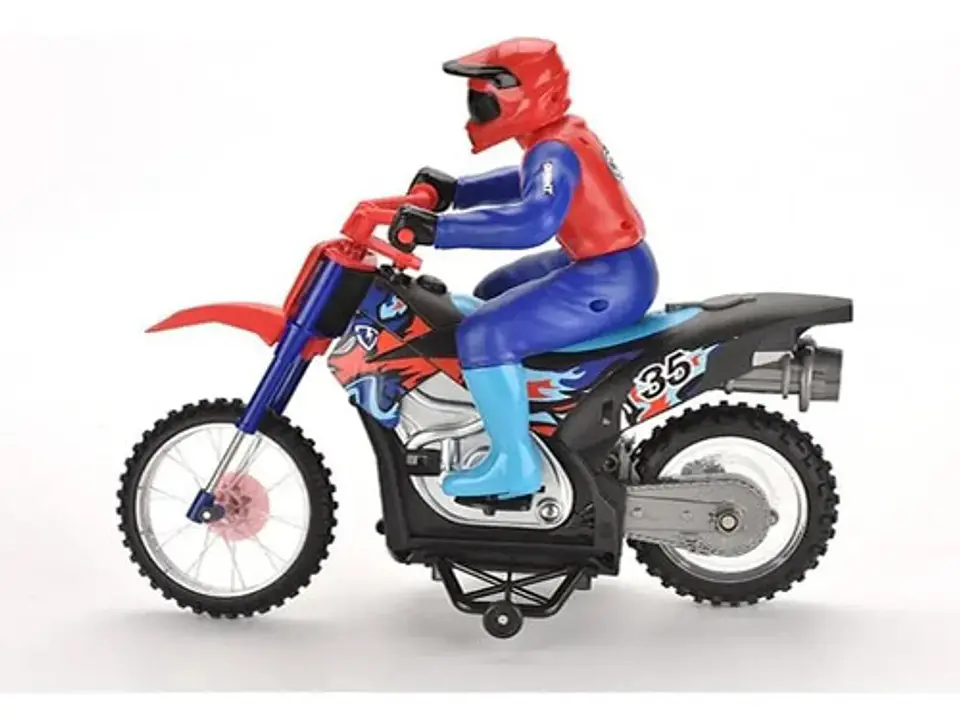 Moto De Juguete A Control Remoto Bota Humo Vehiculo Luces Azul Motociclista 7