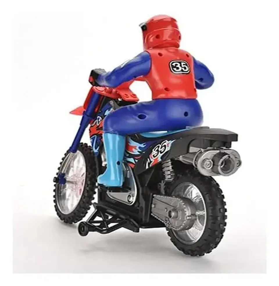 Moto De Juguete A Control Remoto Bota Humo Vehiculo Luces Azul Motociclista 8