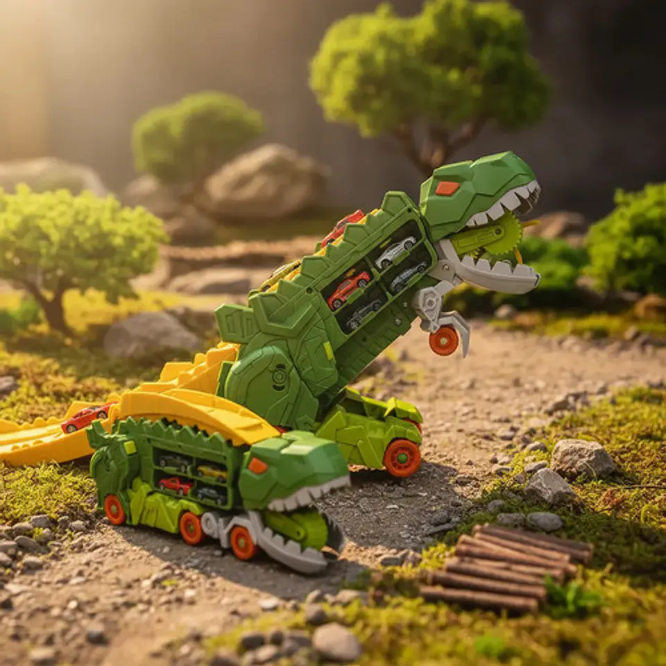 Camion Mula De Dinosaurio 2 En 1 T-rex Devora Autos Pista 2