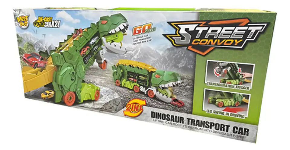 Camion Mula De Dinosaurio 2 En 1 T-rex Devora Autos Pista 3