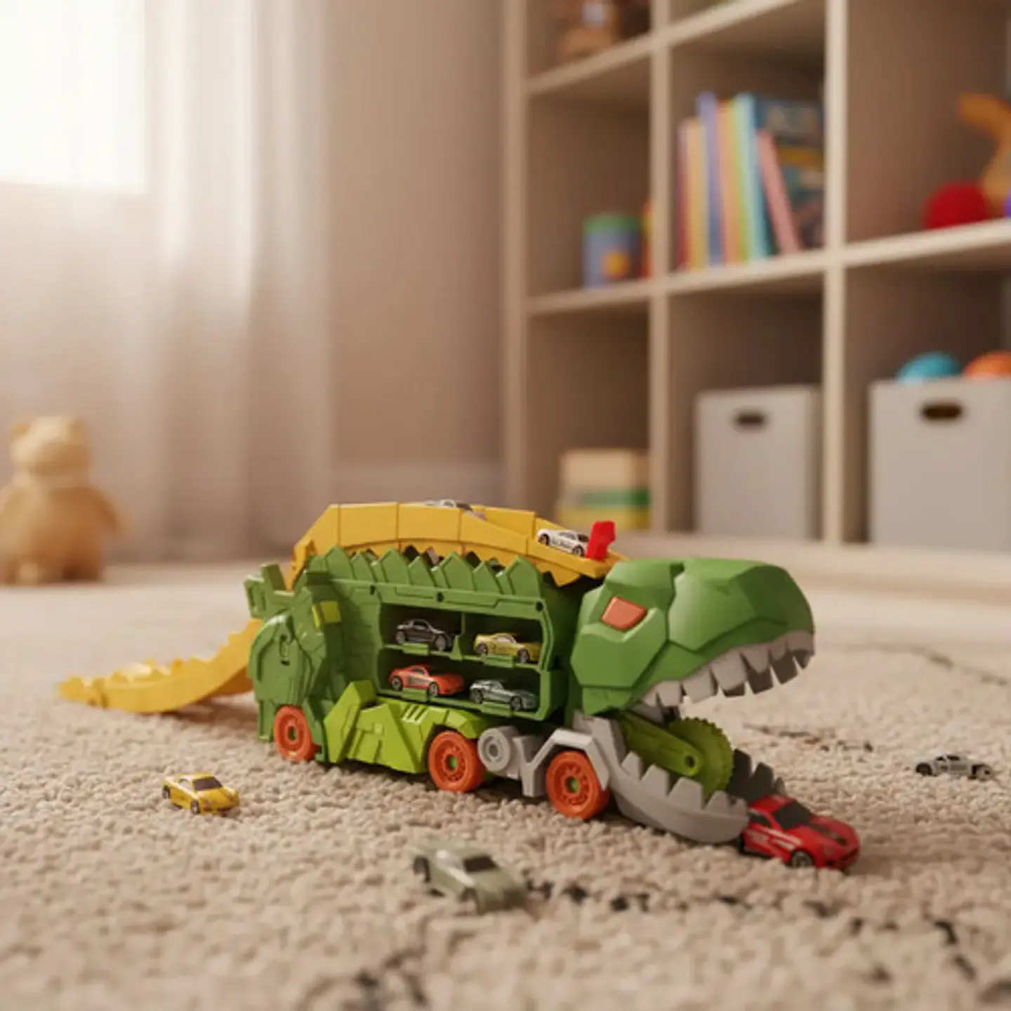Camion Mula De Dinosaurio 2 En 1 T-rex Devora Autos Pista 4