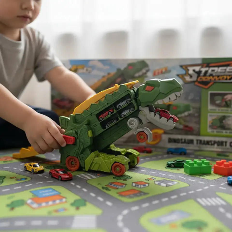 Camion Mula De Dinosaurio 2 En 1 T-rex Devora Autos Pista 5