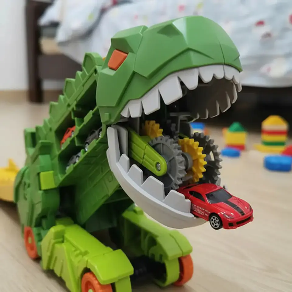 Camion Mula De Dinosaurio 2 En 1 T-rex Devora Autos Pista 7