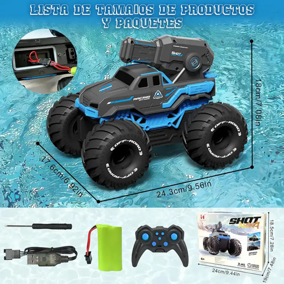 Carro Control Remoto Anfibio Con Manilla Y Control Lanza Orb 13