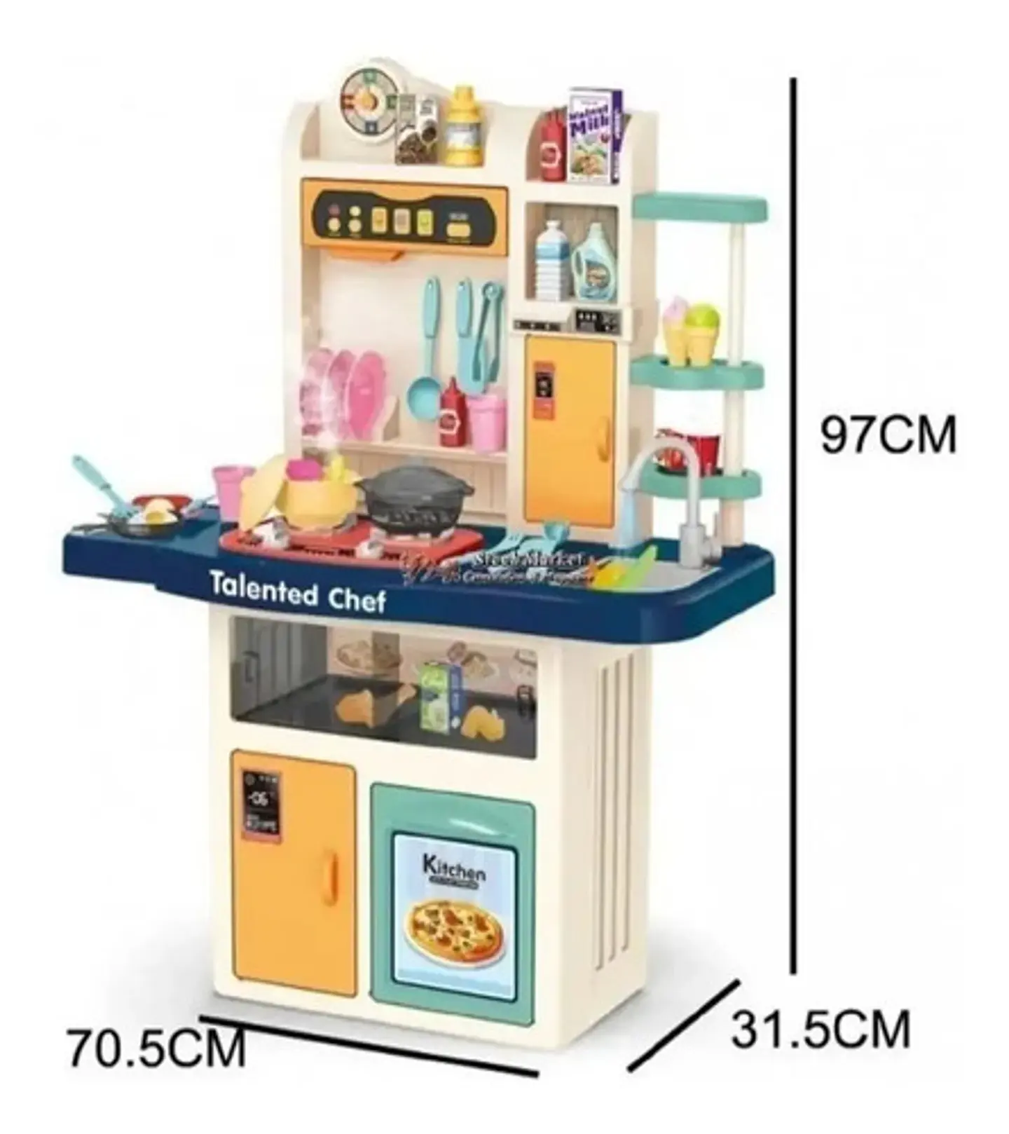 Cocina Infantil Grande Chef 97cm Agua Vapor Sonidos 74pcs 2